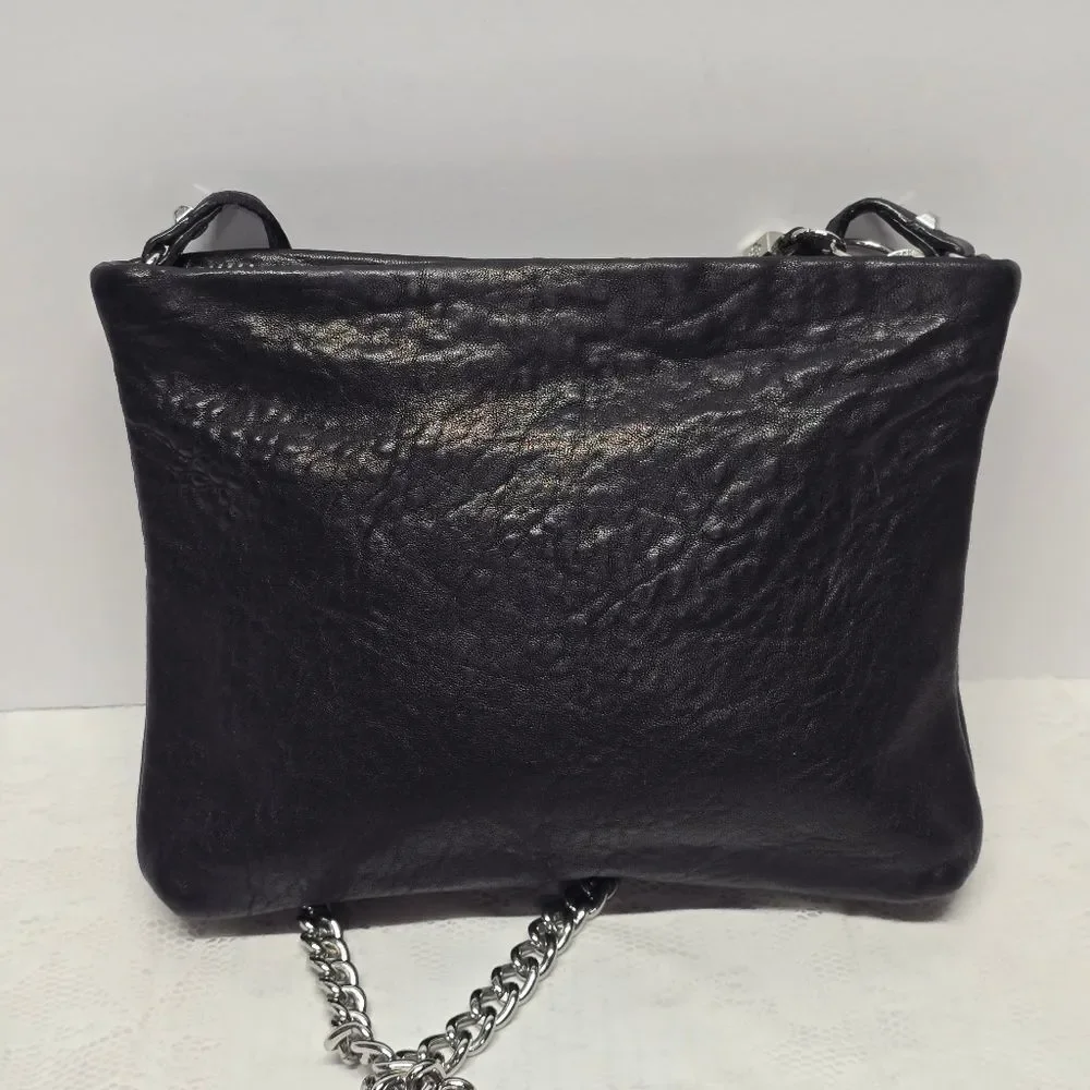 Stella & Dot Black Genuine Leather Crossbody Purse With Tassel Boho Grange Rock